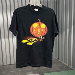 M&O Knits Black Heavyweight T-Shirt Mickey Mouse Jack O’Lantern Halloween Mens M